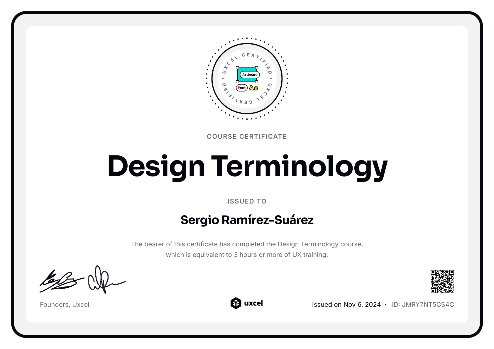 Sergio Ramírez-Suárez's certificate